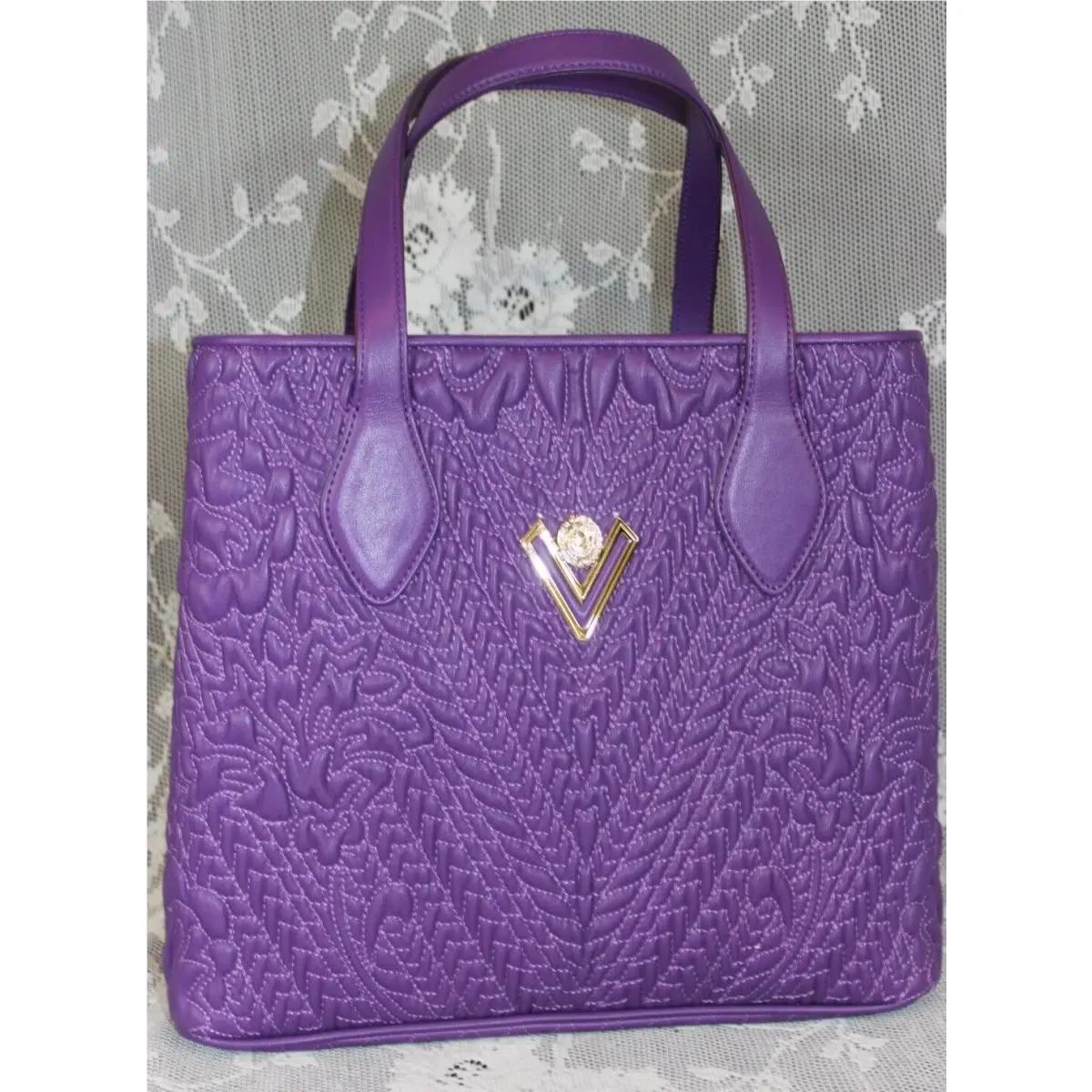 Valentino Orlandi Italian Purple Leather Swarvoski Elements Handbag