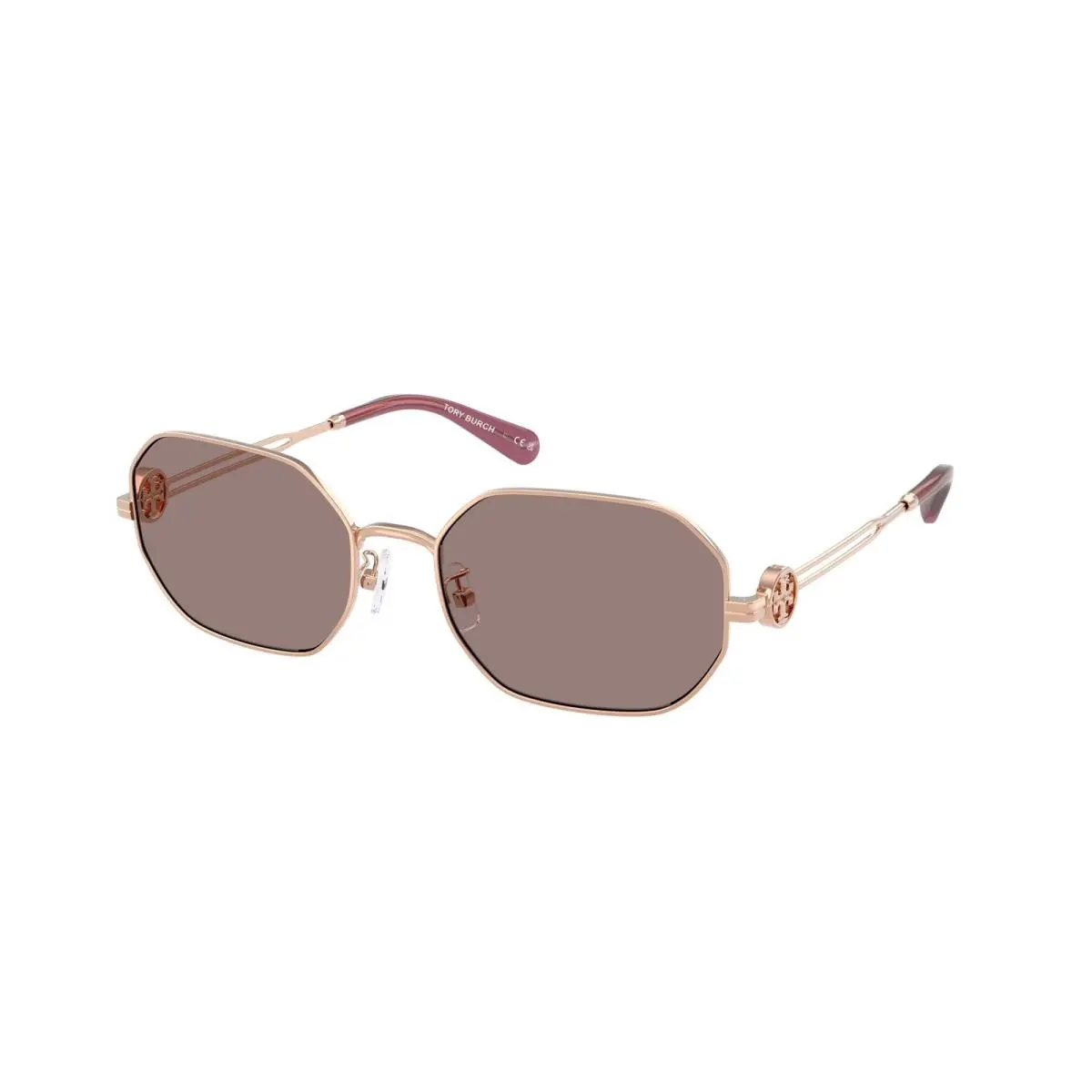 Tory Burch TY6113 33587N Light Rose Gold Brown Purple Mirror 55mm Women Sunglass