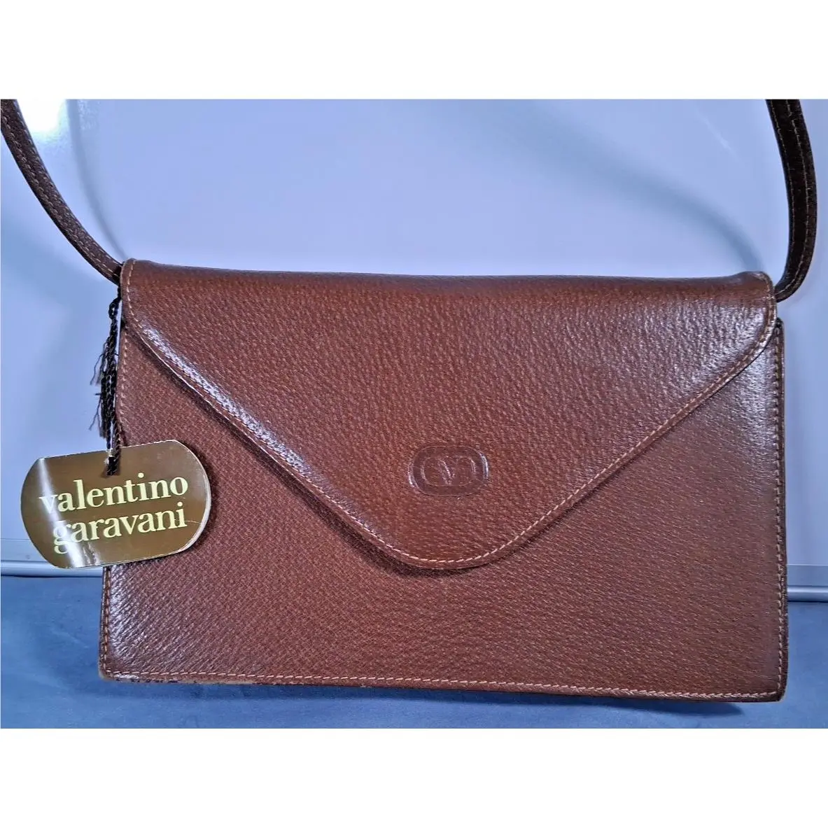 Vtg Valentino Garavani Brown Leather Single Strap Shoulder Bag Italy Clutch