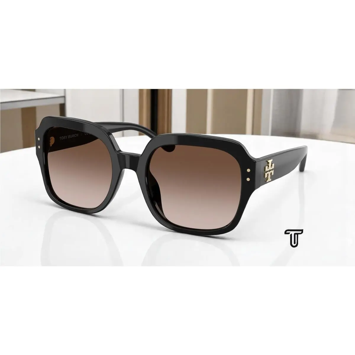 Tory Burch TY7143U 170913 Square Black Dk Brown Grad 56 mm Women`s Sunglasses
