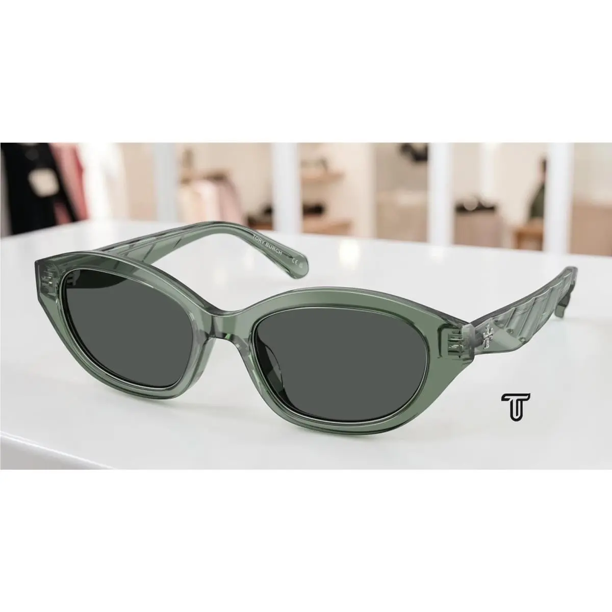 Tory Burch TY7232U 194187 Transparent Sage Dark Grey 52 mm Women`s Sunglasses