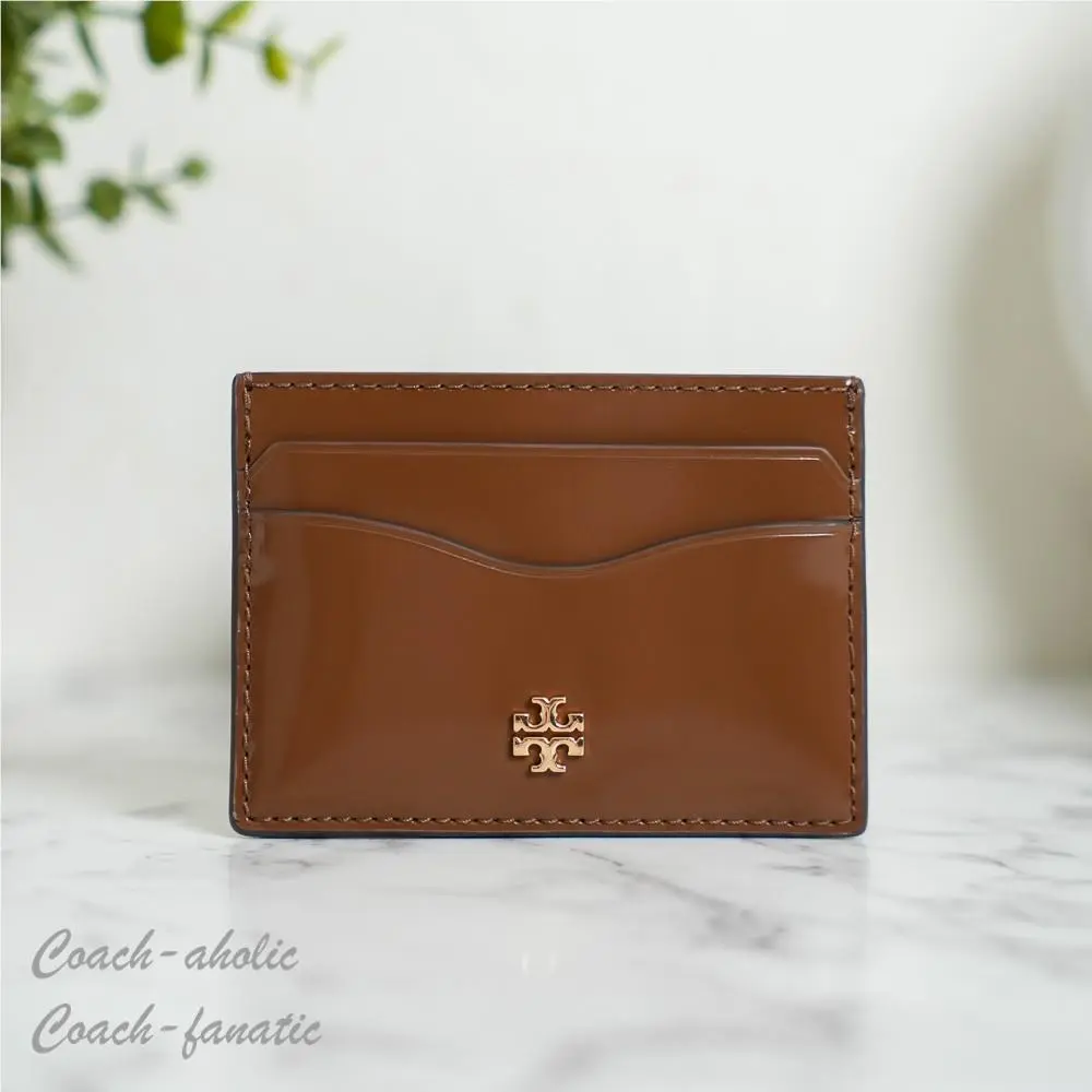Tory Burch Emerson Slim Card Case Smooth Leather in Rich Walnut