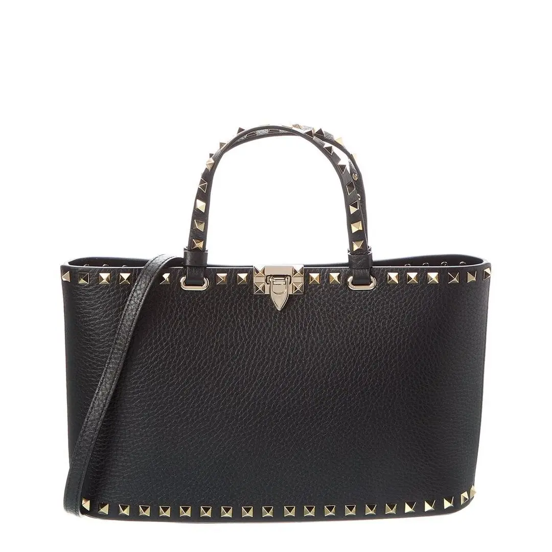 Valentino Rockstud Small Grainy Leather Tote Women`s Black