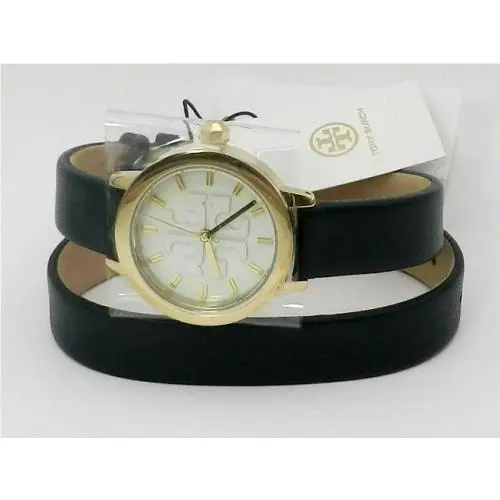 Tory Burch Gigi Gold Green Leather Double Wrap Strap Watch