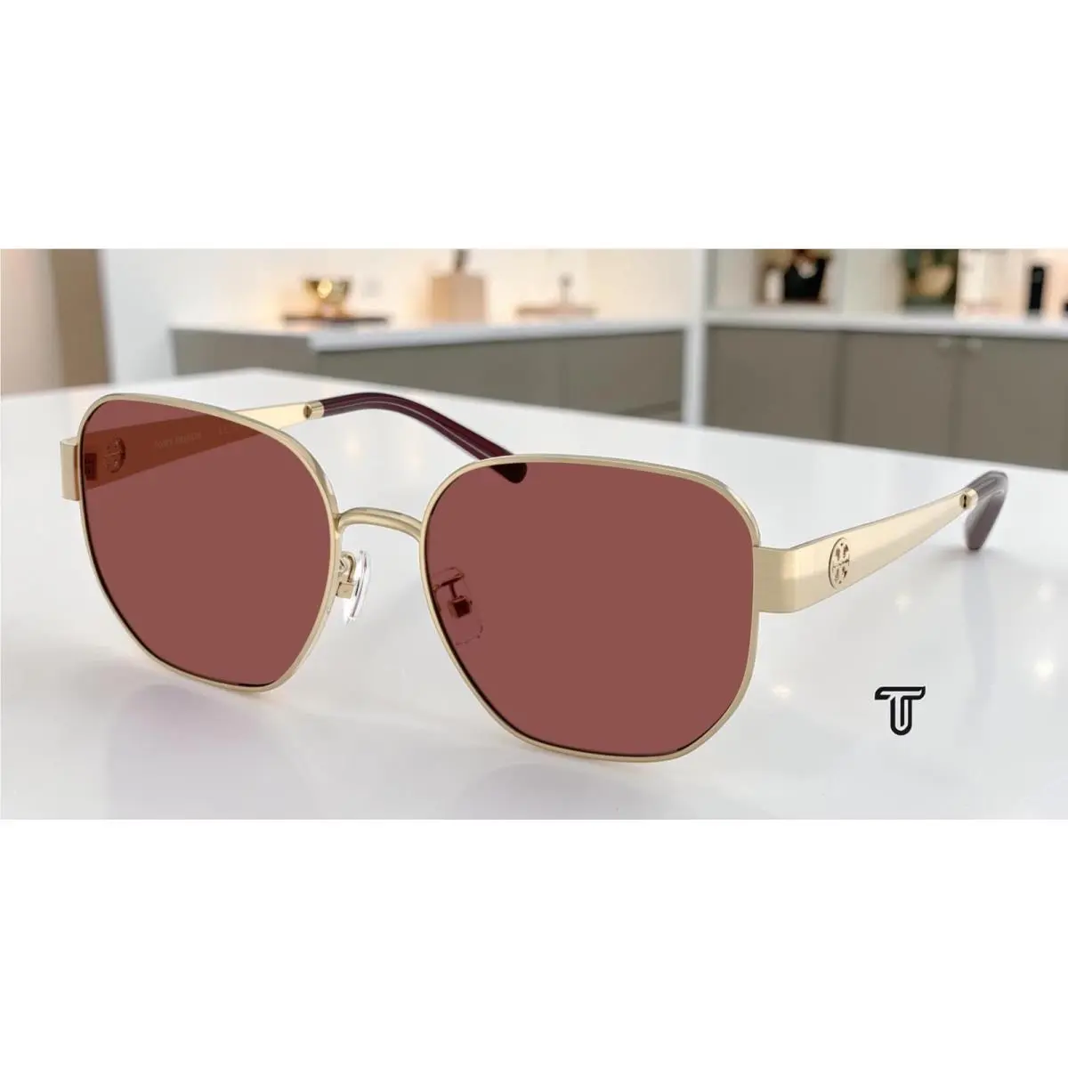 Tory Burch TY6117 336275 Brushed Light Gold Wine 56 mm Women`s Sunglasses