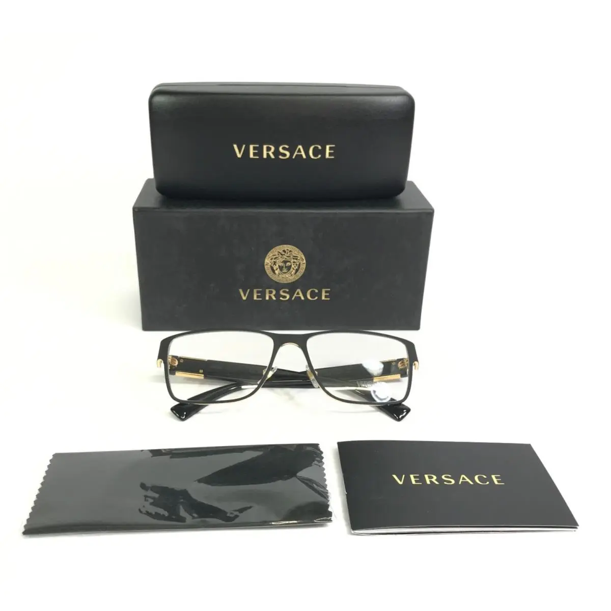 Versace Eyeglasses Frames MOD.1274 1436 Black Gold Rectangle Full Rim 57-17-140