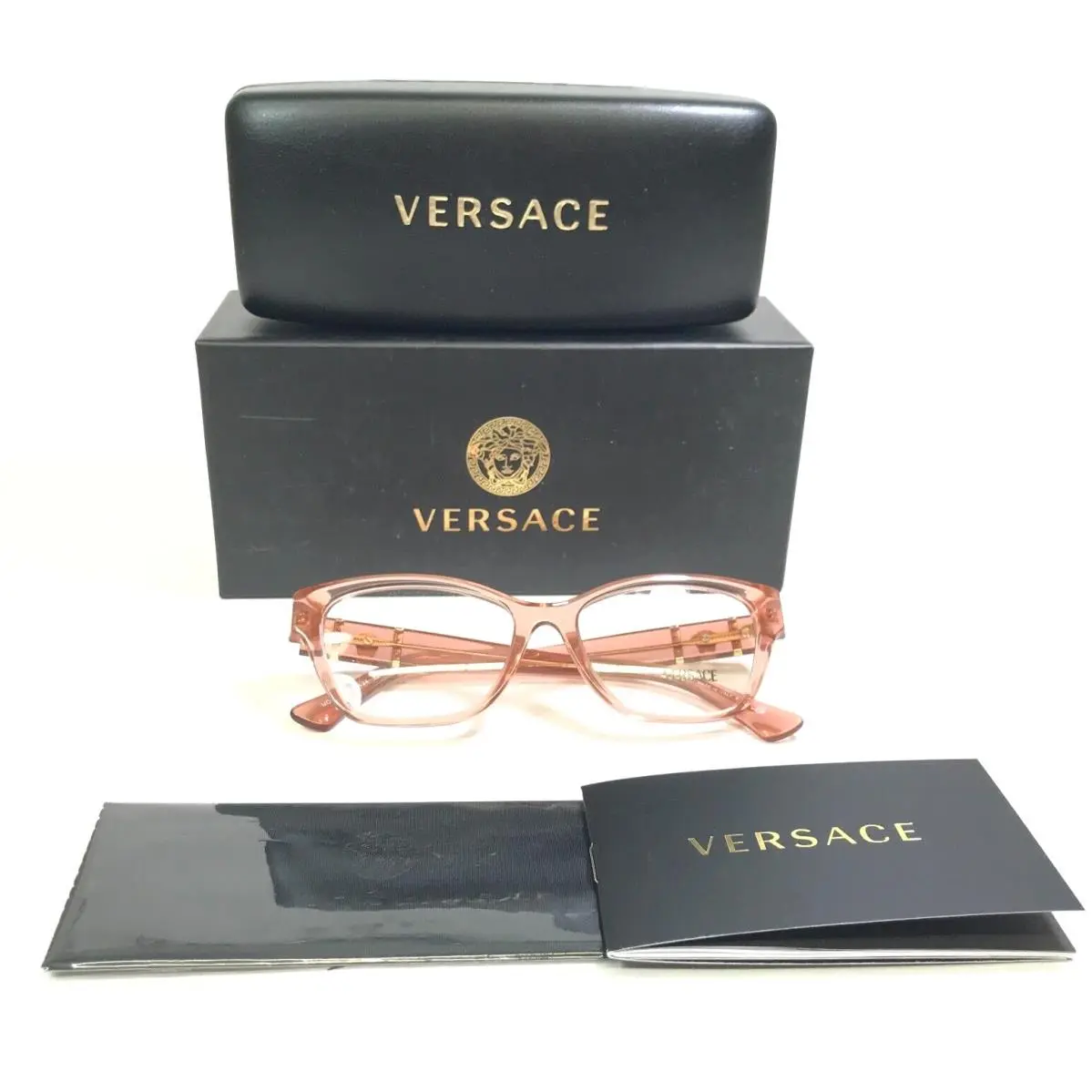 Versace Eyeglasses Frames MOD.3344 5434 Clear Pink Gold Medusa Logos 52-16-140