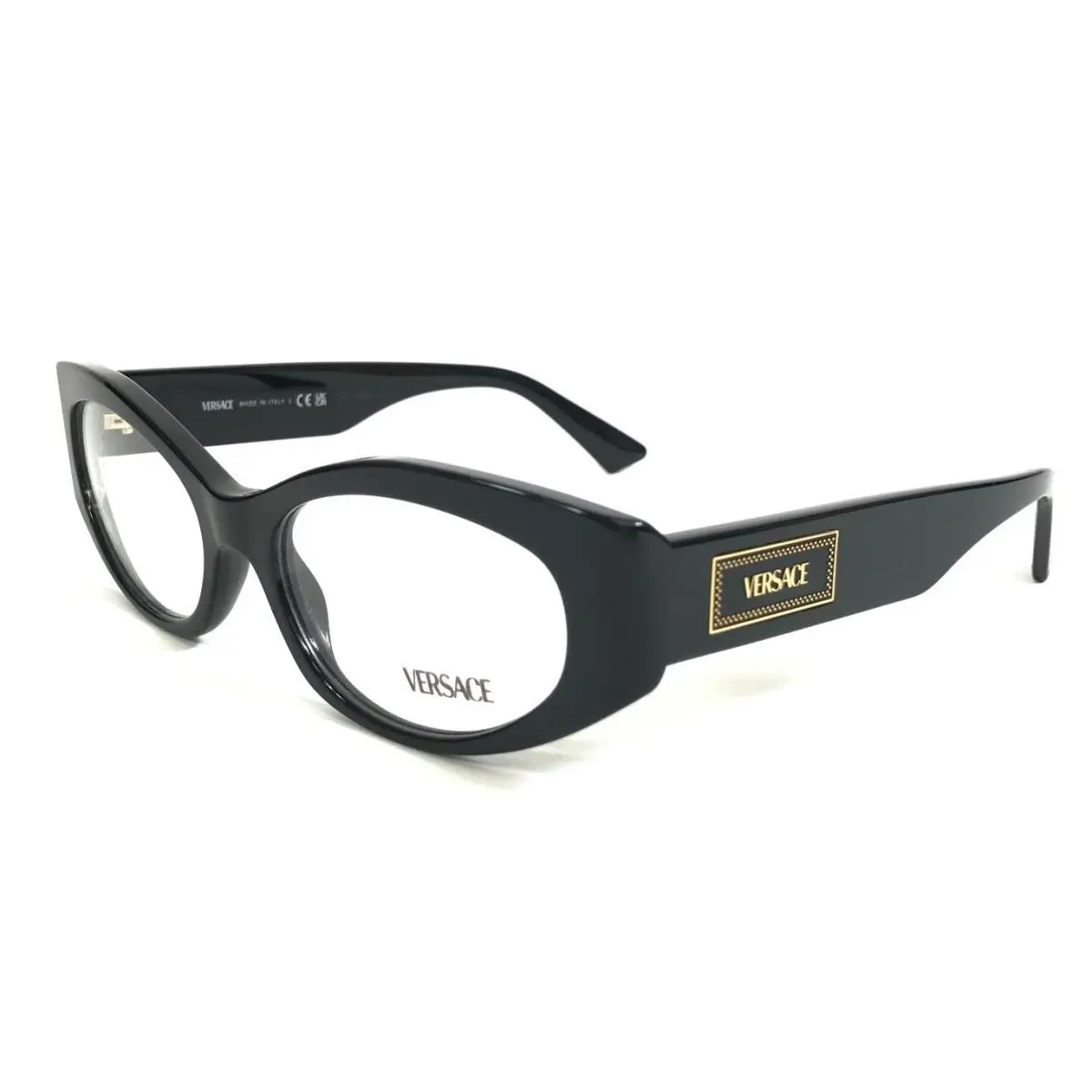 Versace Eyeglasses Frames MOD.3369 GB1 Shiny Black Cat Eye Full Rim 53-17-140