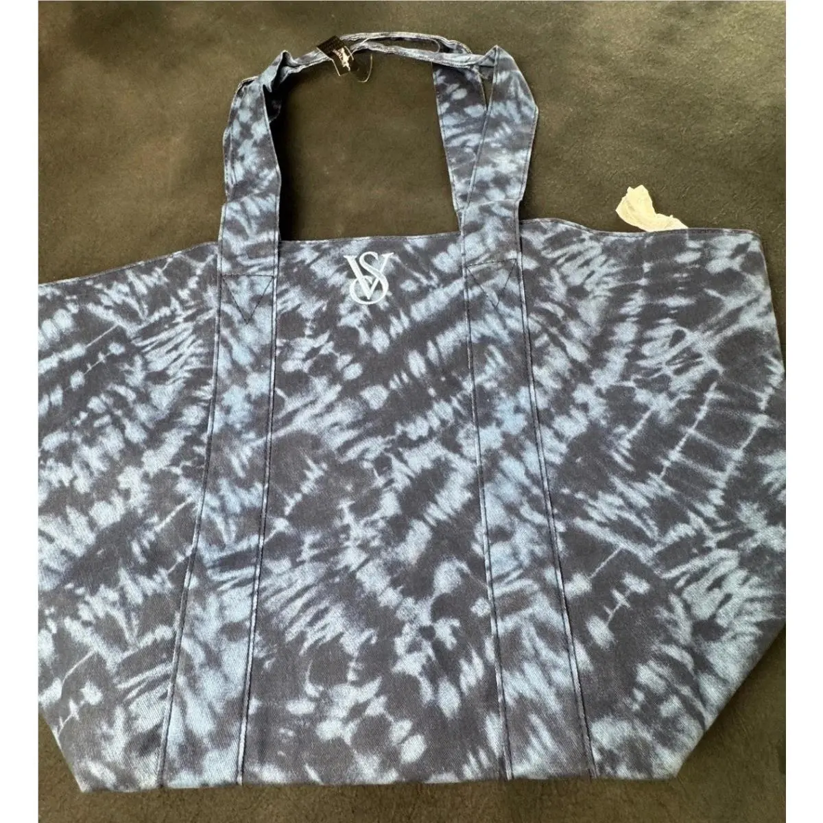 Victoria`s Secret Tote Bag Blue Tie Dye Canvas Oversized Beach Shoulder Zip