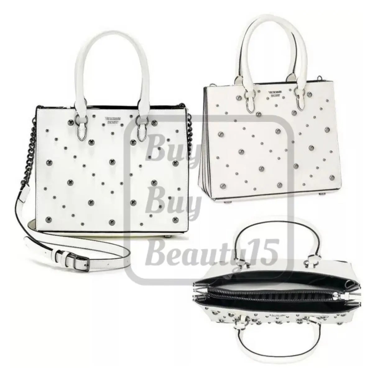 Victoria`s Secret Mixed Stud Satchel Bag White/gunmetal Limited Edition