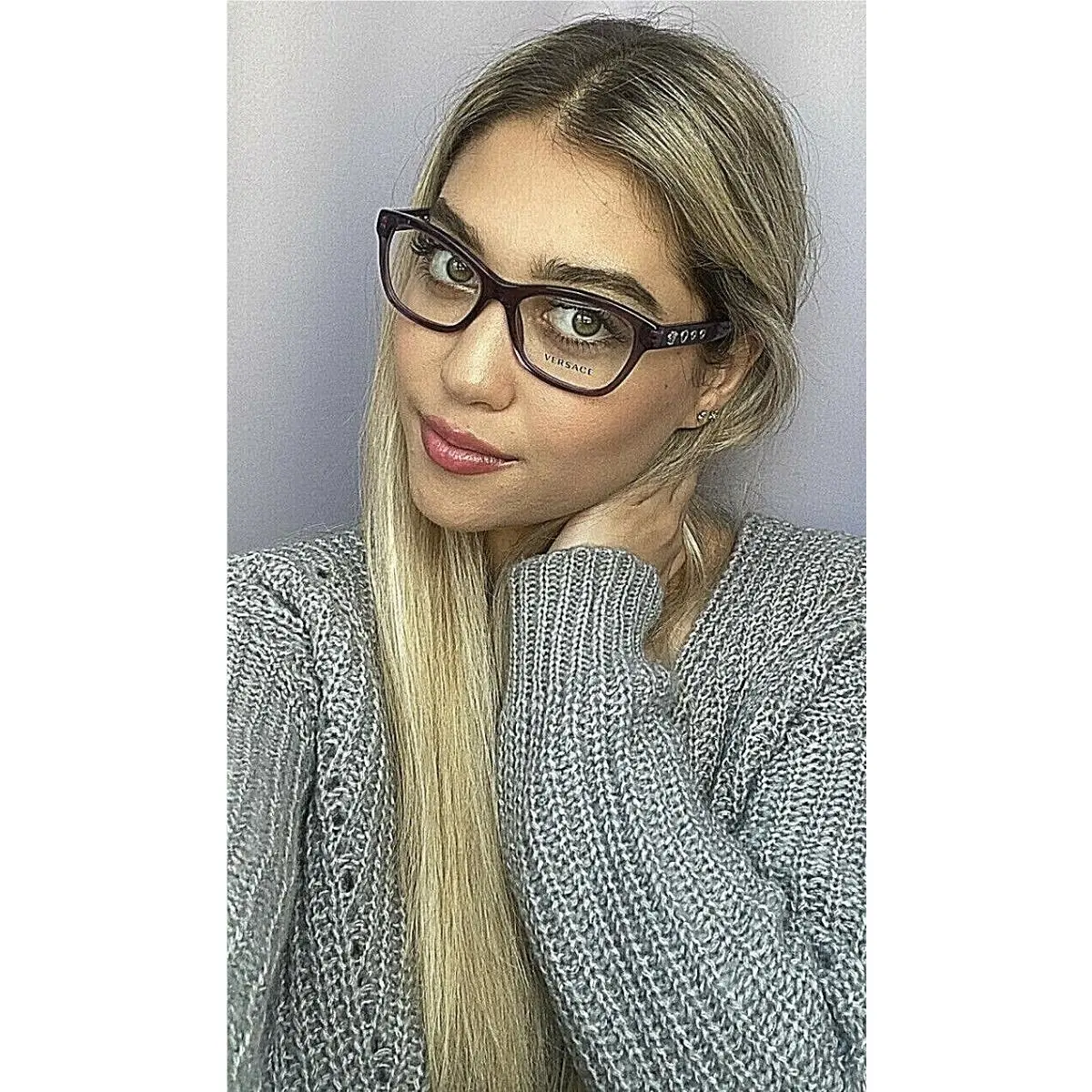 Versace Mod. 3225 5029 Purple 54mm Cat Eye Women`s Eyeglasses Frame 4 7 9