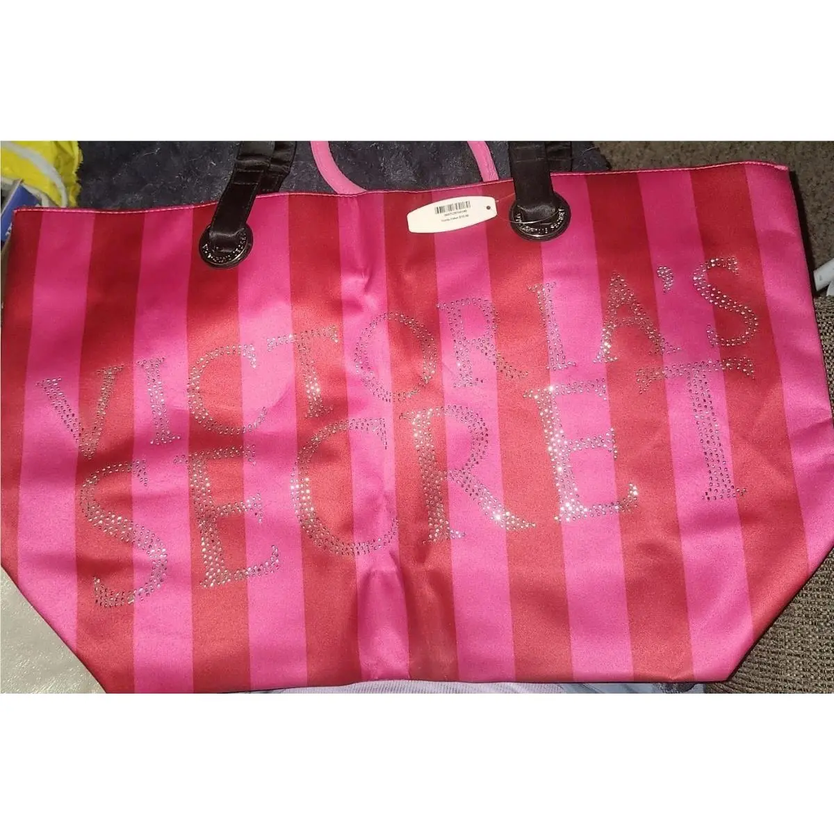 Victoria`s Secret Pink Red Striped Rhinestone Tote Shoulder Bag Women