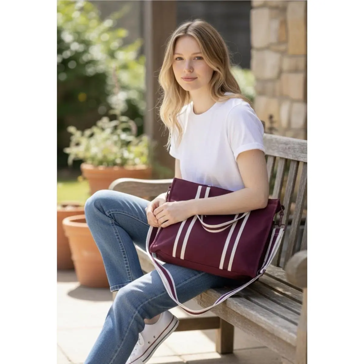 Pink Victoria’s Secret Burgundy Crossbody Tote Bag Canvas Weekender