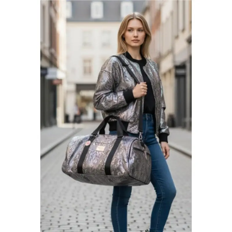 Pink Victoria Secret Black Silver Snakeskin Metallic Suitcase Large Carry On