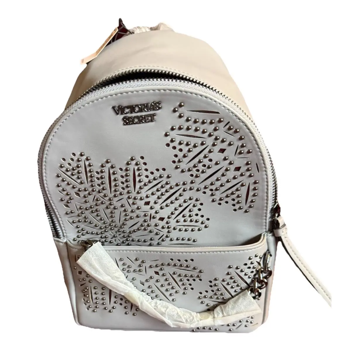 Victoria`s Secret Gray Pewter Studs Lazer Cut City Mini Backpack Limited Ed