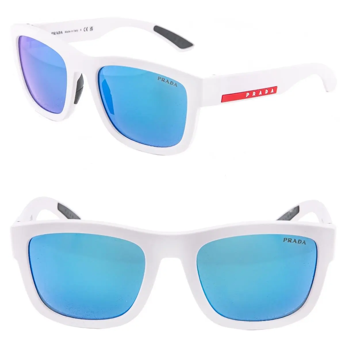 Prada 01Z Linea Rossa Sport Active Square Sunglass White Blue Mirror PS01ZS 01ZS