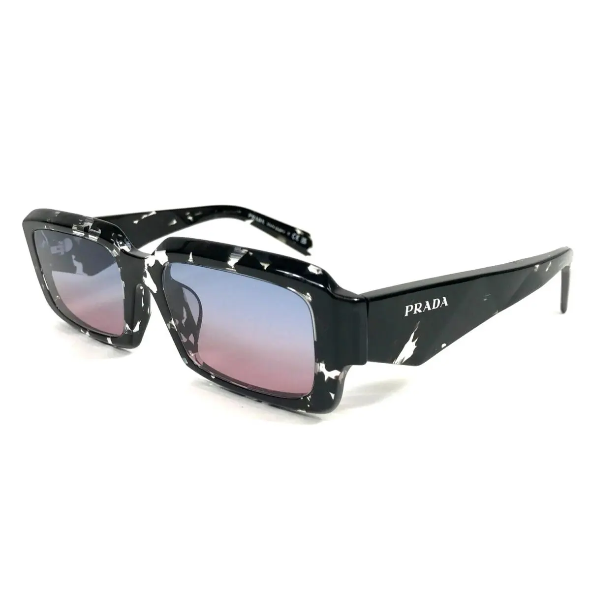 Prada Sunglasses SPR27Z-F 15O-60E Black Crystal Asian Fit with Blue Pink Lenses