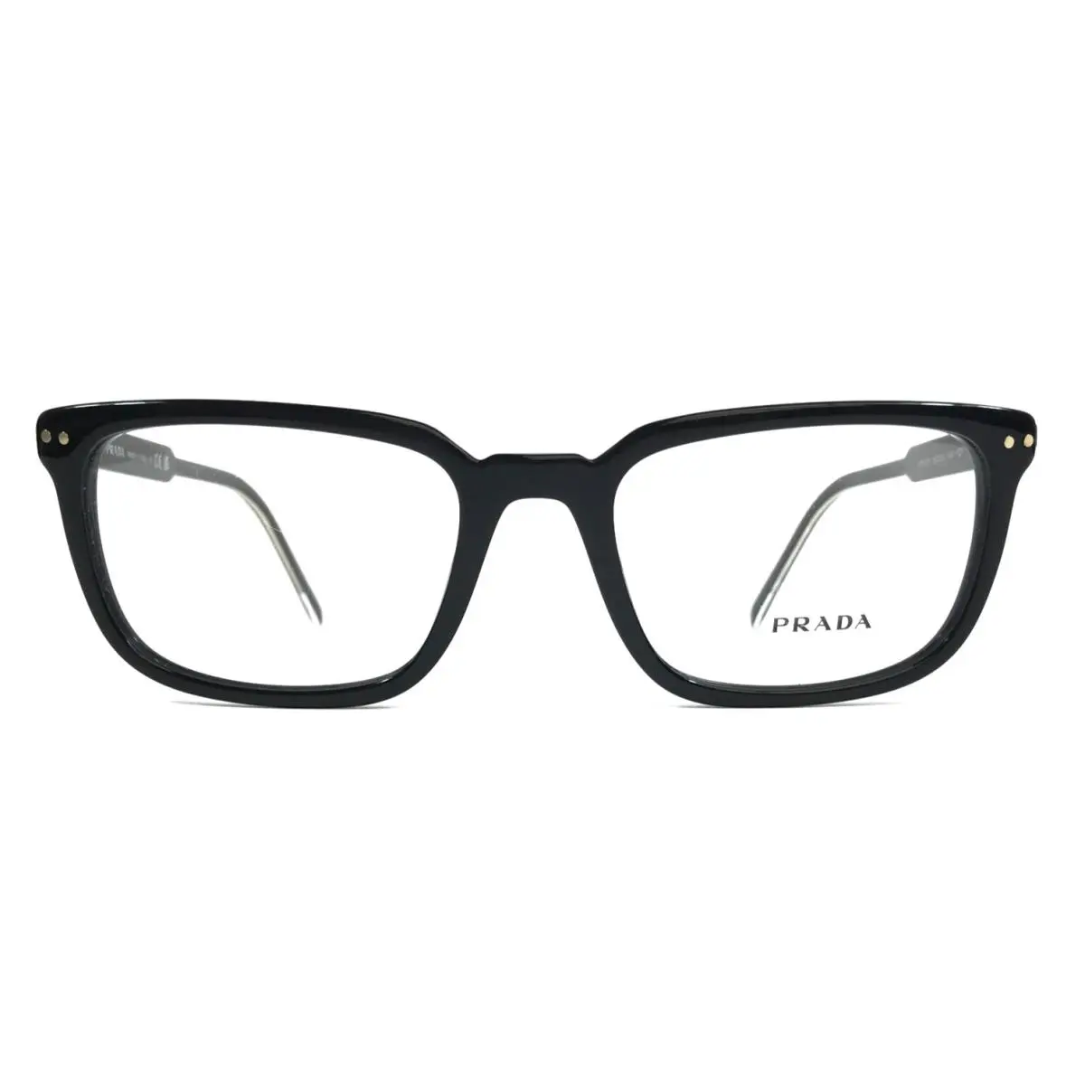 Prada Eyeglasses Frames VPR13Y AAV-1O1 Black Gold Rectangle Full Rim 53-19-140