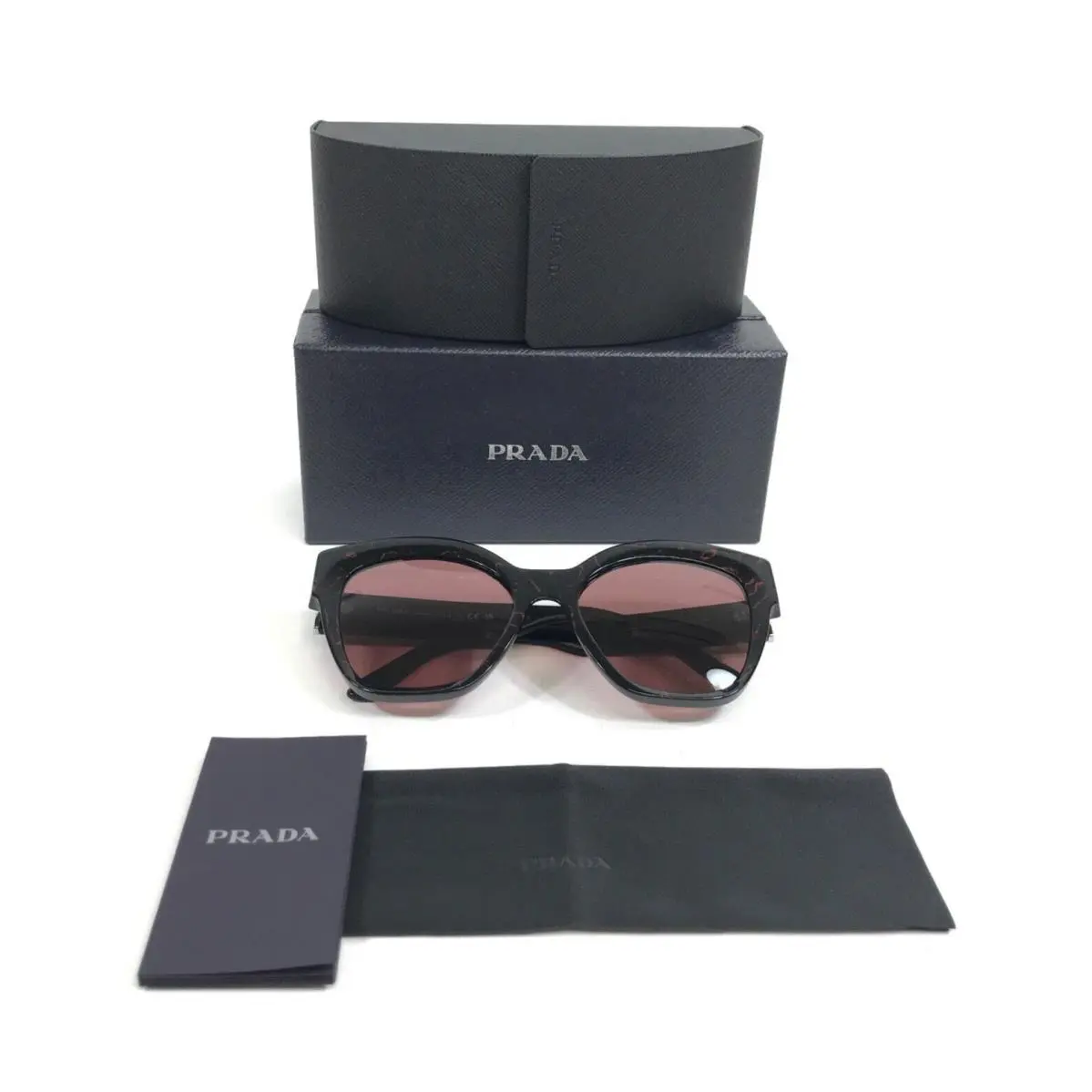 Prada Sunglasses SPR17Z 11F-08S Black Red Marble Cat Eye with Dark Violet Lenses