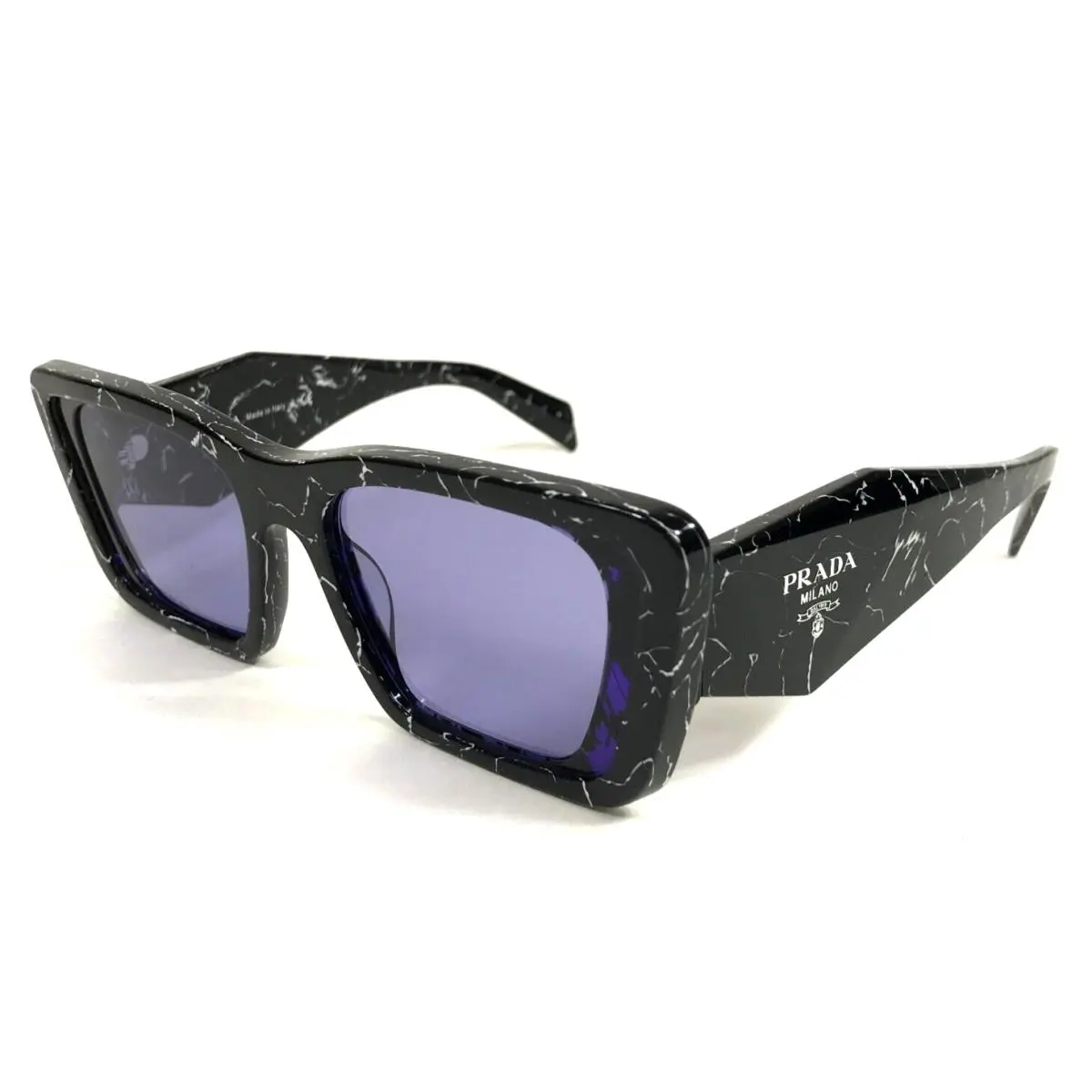 Prada Sunglasses SPR08Y 03V-01O Black White Marble Frames with Violet Lenses