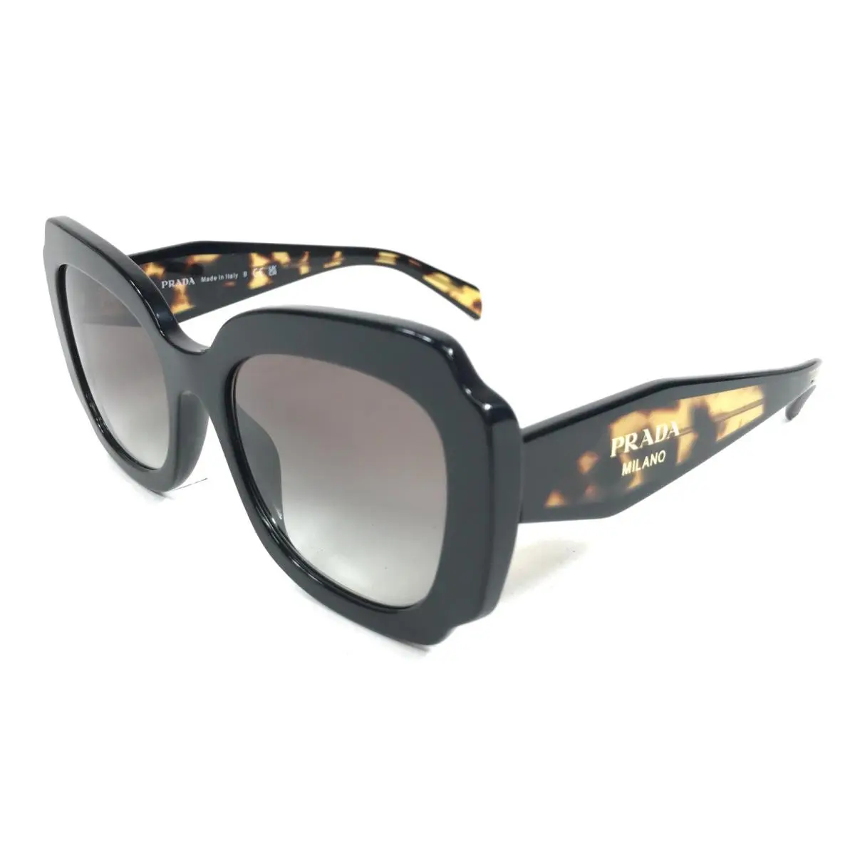 Prada Sunglasses SPR16Y 389-0A7 Black Tortoise Butterfly w/ Gradient Gray Lenses