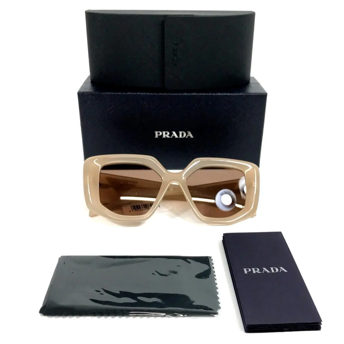 Prada Sunglasses SPR14Z 19R-10D Natural Opal Brown Butterfly Frames Pink Lenses
