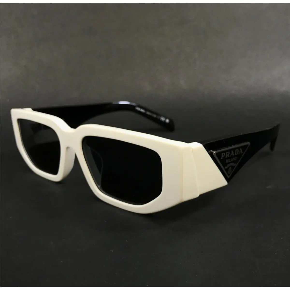 Prada Sunglasses SPR09Z-F 142-5S0 White Black Asian Fit Frames with Black Lenses