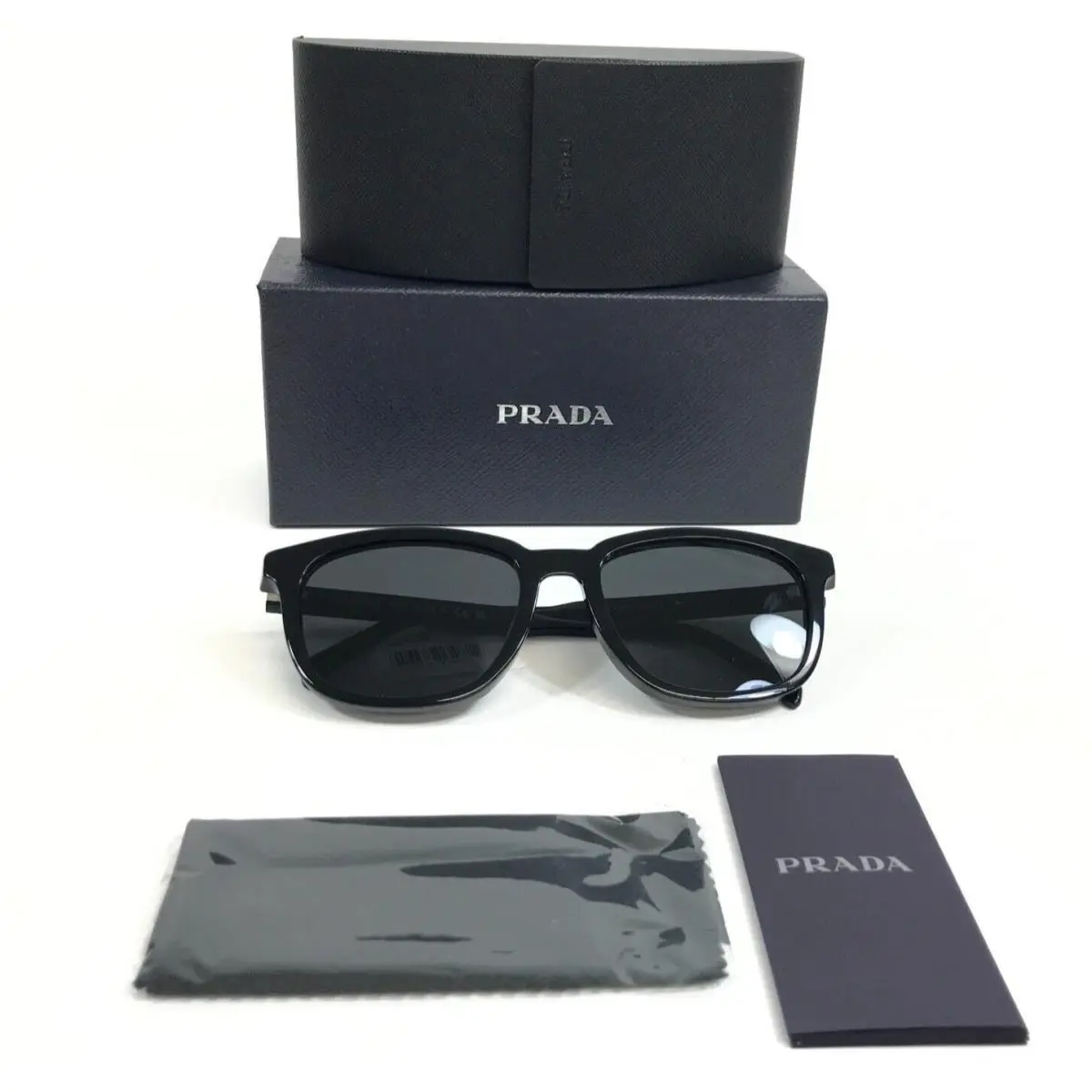 Prada Sunglasses SPRA21-F 16K-08Z Shiny Black Square Frames w/ Dark Grey Lenses