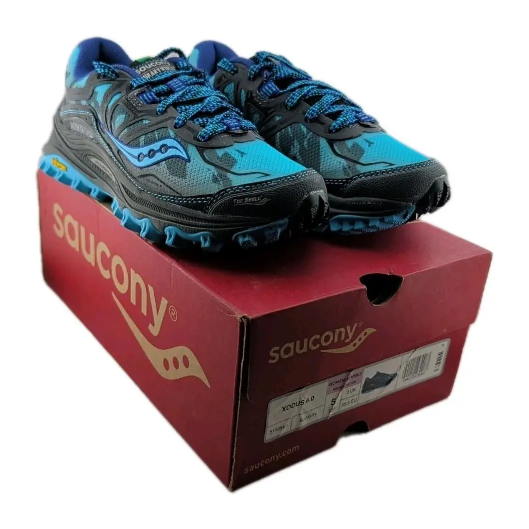 Saucony Powergrid Xodus 6.0 Women Size 5 Blue Trail Running Toe Shell 4mm Track - Blue