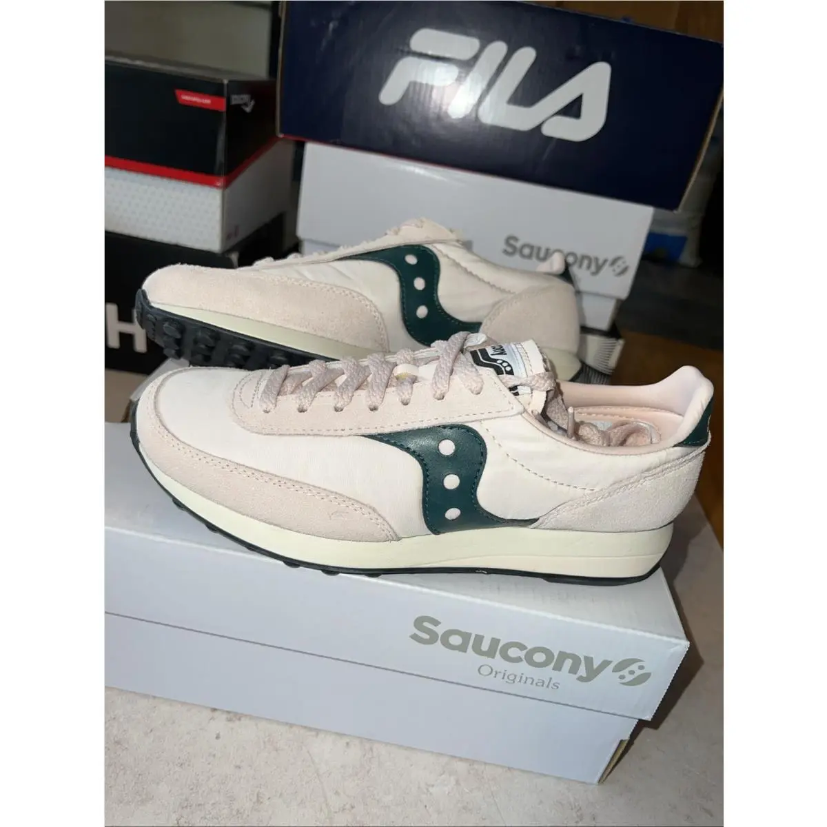 Saucony Trainer 80 5.5M/7W Pink/green/rose. Medium Width Retro