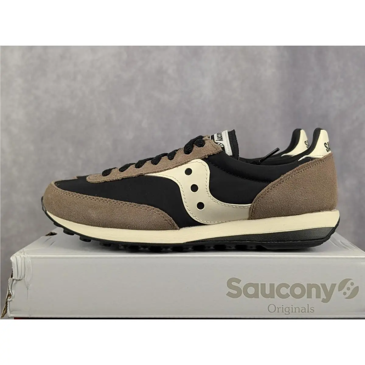 Saucony Originals Trainer 80 Black Tan Suede Sneakers Womens 8 Mens 6.5