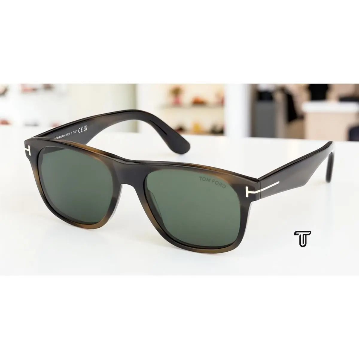 Tom Ford FT1284 55N Acetate Coloured Havana Green 55 mm Men`s Sunglasses