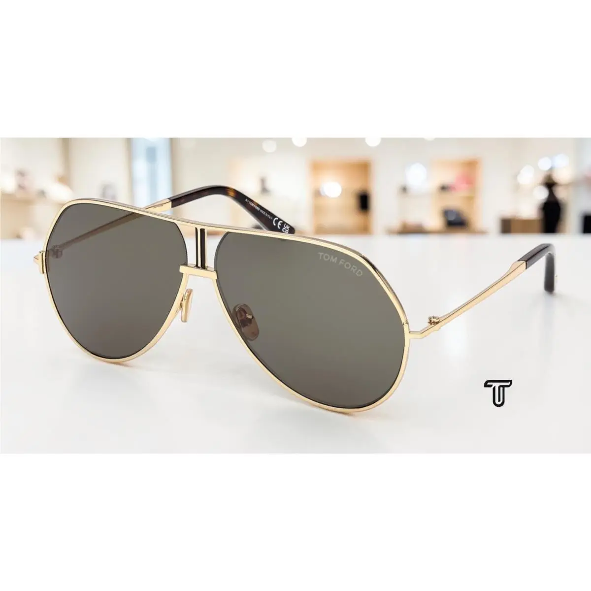 Tom Ford FT1281 30N Rickie 02 Shiny Deep Gold Green 63 mm Men`s Sunglasses - Frame: Shiny Deep Gold, Lens: Green