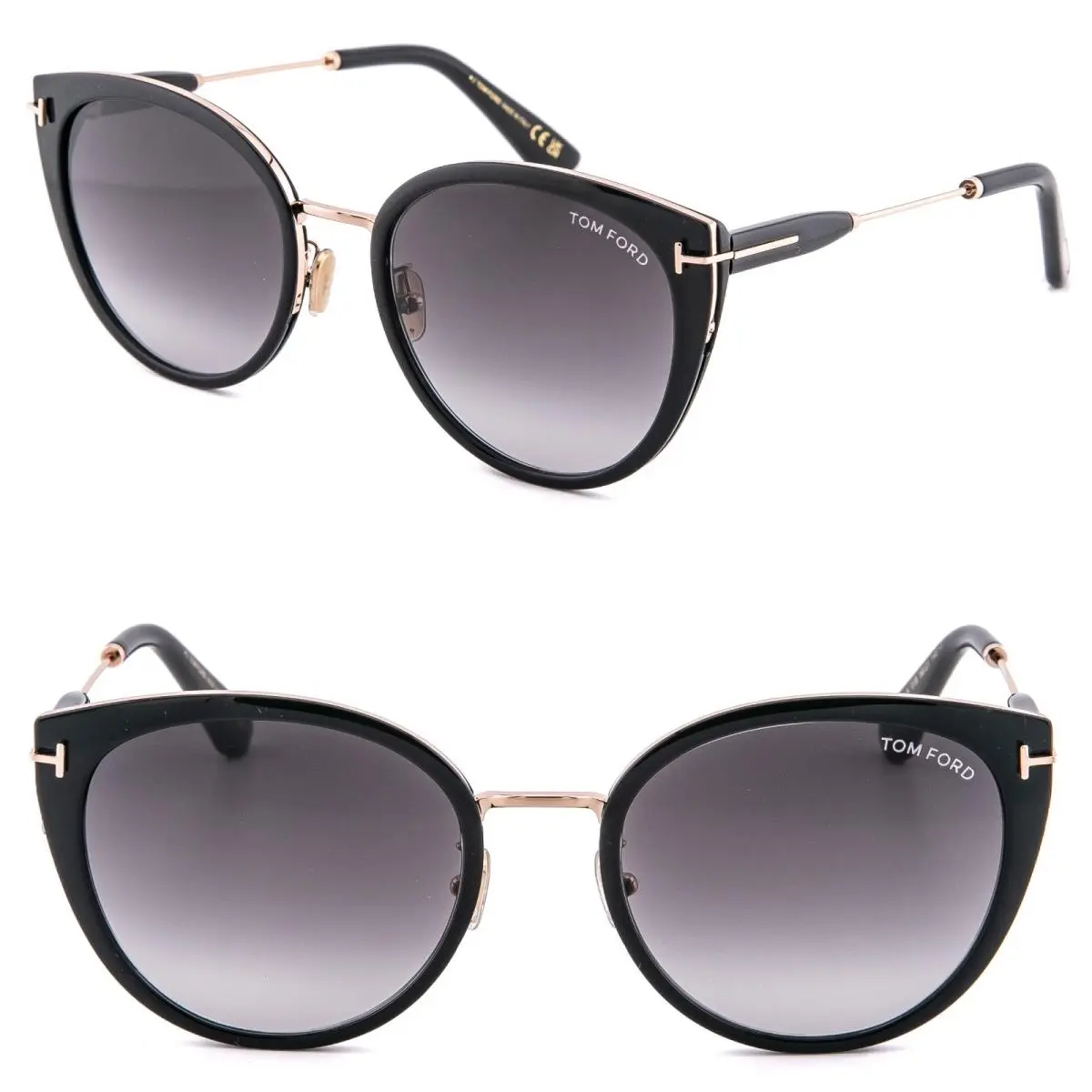 Tom Ford FT1141K 01B Gold Black Classic Cat Sunglass 1141 TF1141