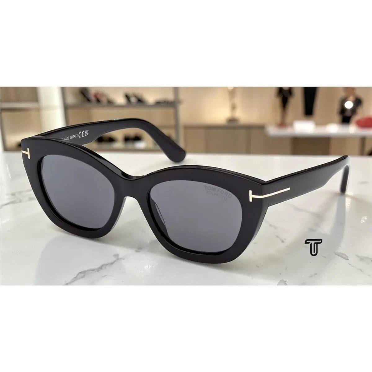 Tom Ford FT1285 01D Acetate Shiny Black Smoke Polarized 53 mm Women`s Sunglasses