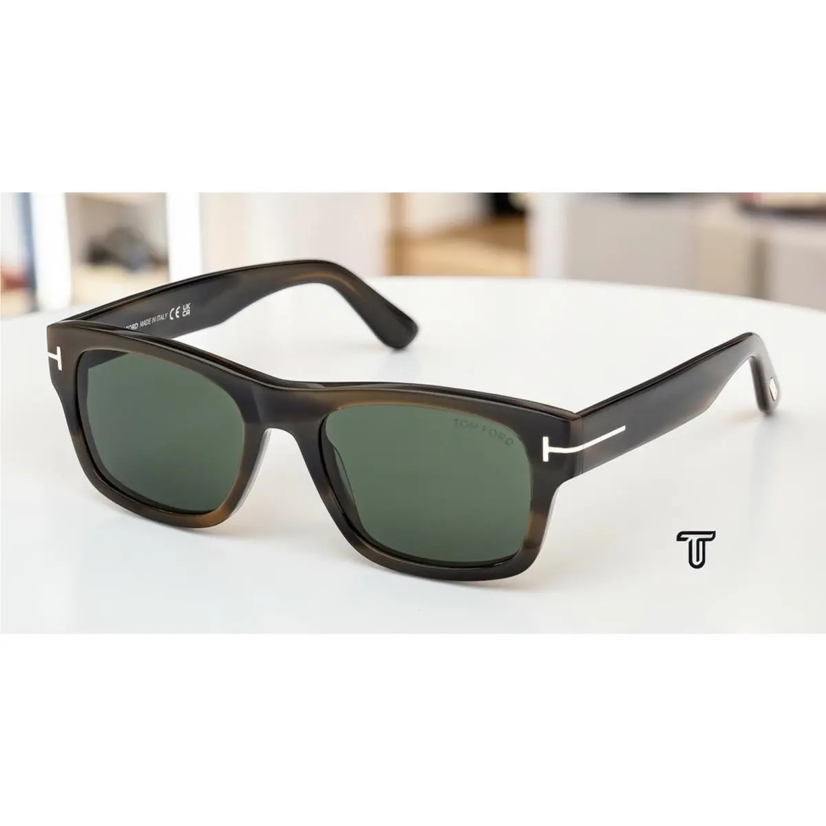 Tom Ford FT1303 55N Acetate Coloured Havana Green 55 mm Men`s Sunglasses