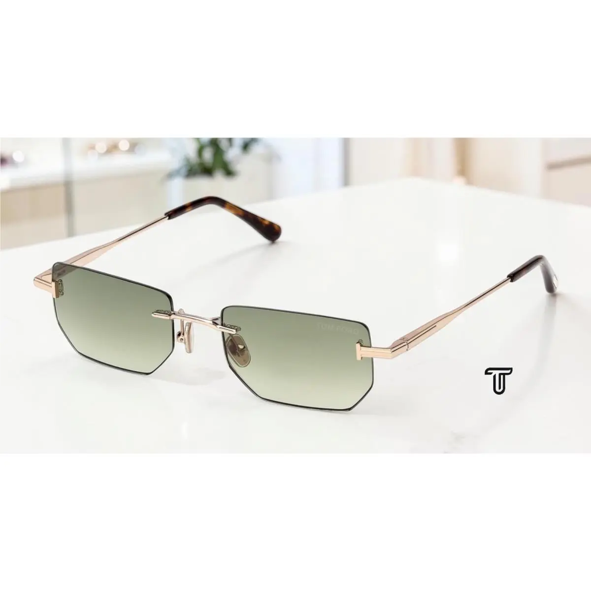 Tom Ford FT1355 28P Metal Shiny Rose Gold Gradient Green 53 mm Unisex Sunglasses