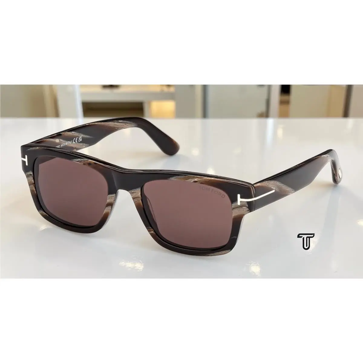Tom Ford FT1303 64E Acetate Coloured Horn Brown 55 mm Men`s Sunglasses