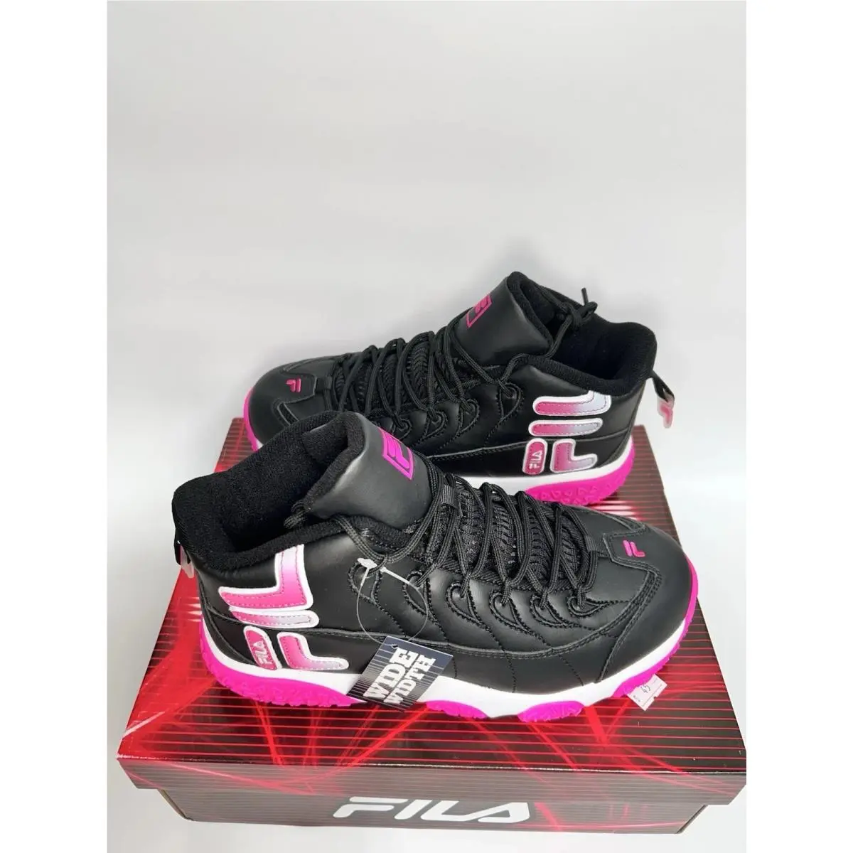 Fila Snake Dance Kids Basketball Shoes Black White Pink Mid Top Sneakers Youth 6