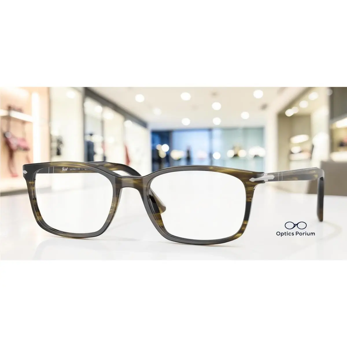 PO3189V 1237 Striped Black Olive Green Clear 53 mm Men`s Eyeglasses by Persol