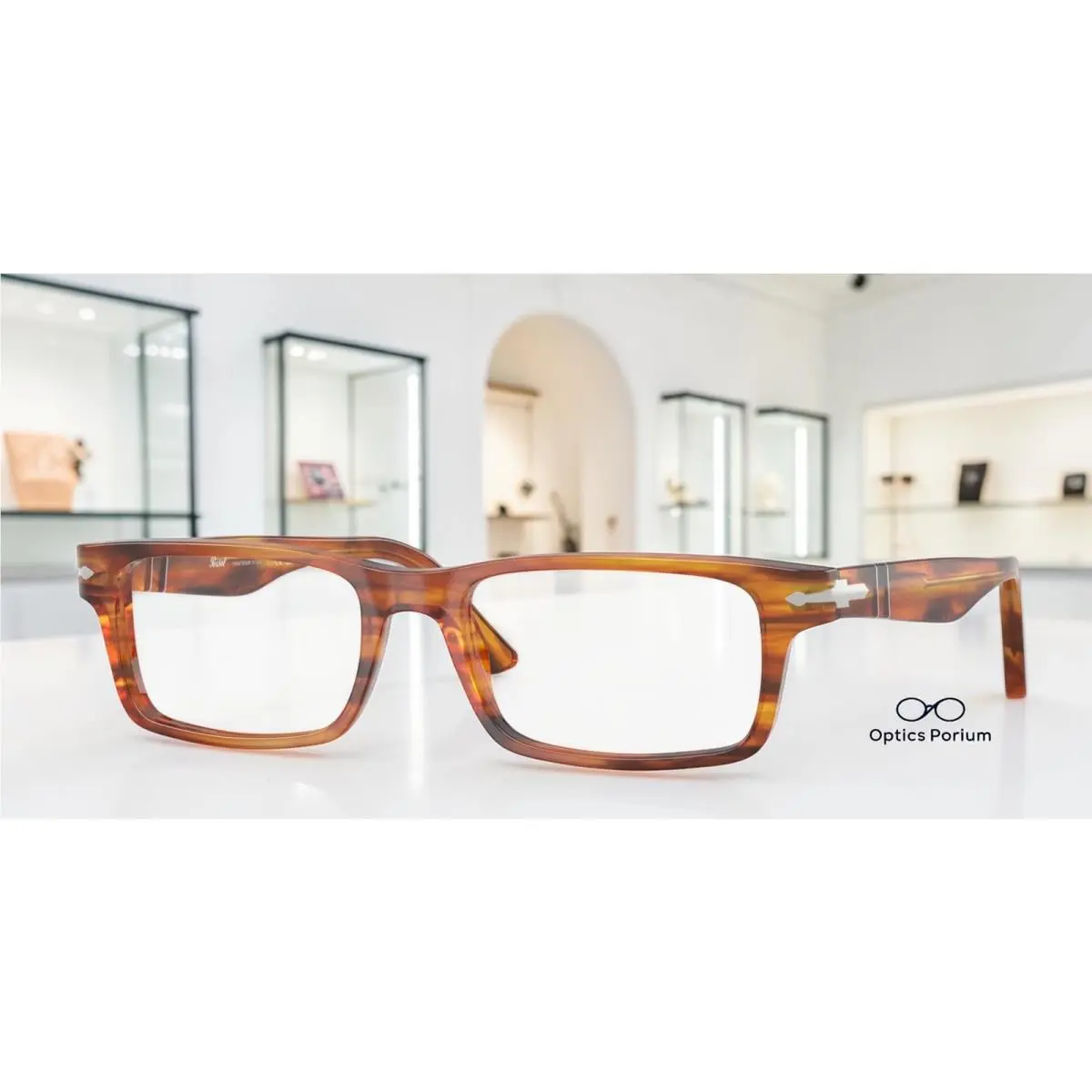 PO3050V 1157 Striped Brown Clear 53 mm Men`s Eyeglasses by Persol