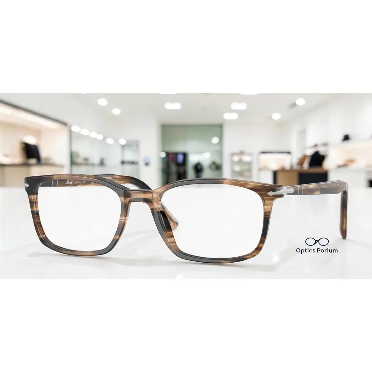 PO3189V 1236 Striped Black Greish Brown Clear 53 mm Men`s Eyeglasses by Persol