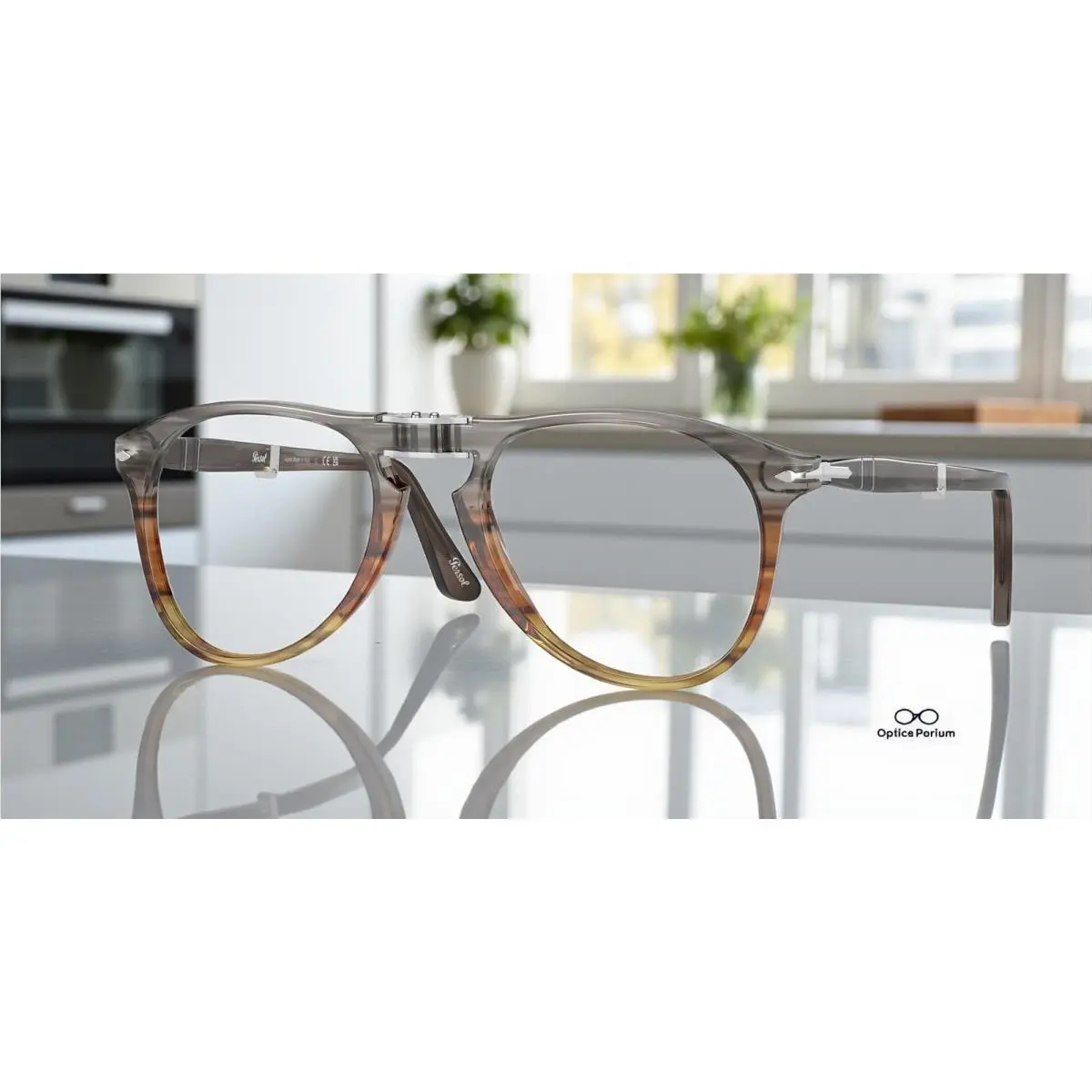 Persol PO9714VM 1137 Pilot Opal Brown Embedding Demo Lens 52 mm Men`s Eyeglasses