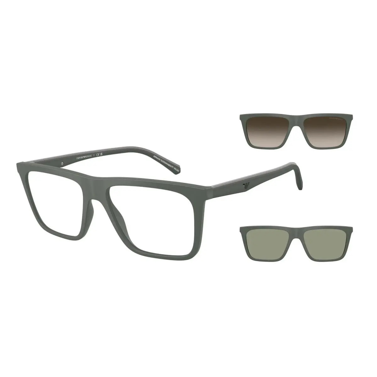 Emporio Armani EA4258F 63121W Matte Green Clear 56 mm Men`s Sunglasses