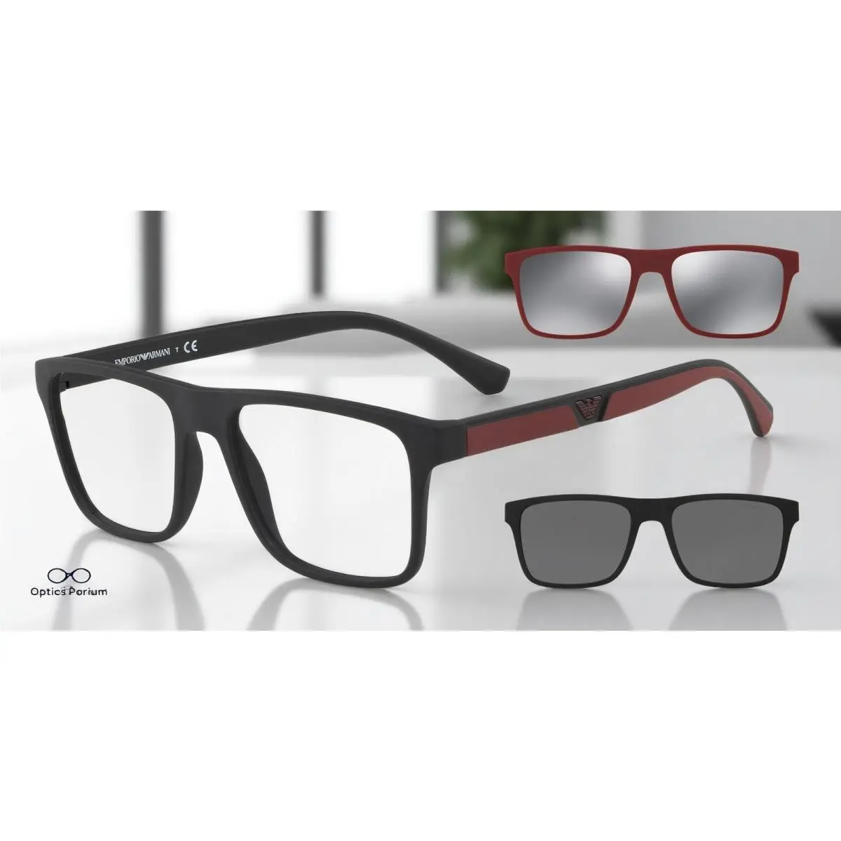 EA4115F 50421W Rectangle Matte Black Clear 54 mm Men`s Sunglasses by Emporio Armani
