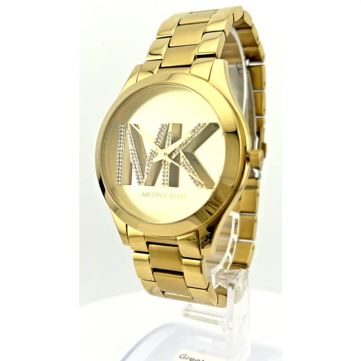 Michael Kors Slim MK4732 Gold Tone MK Crystal Logo Dial 42 MM Ladies Watch