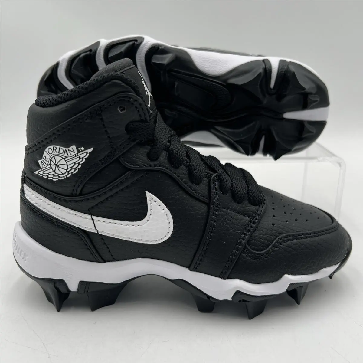 Kids Size 10c Jordan 1 Mid Youth Cleat Black/white HF6883 001 Rubber Cleats