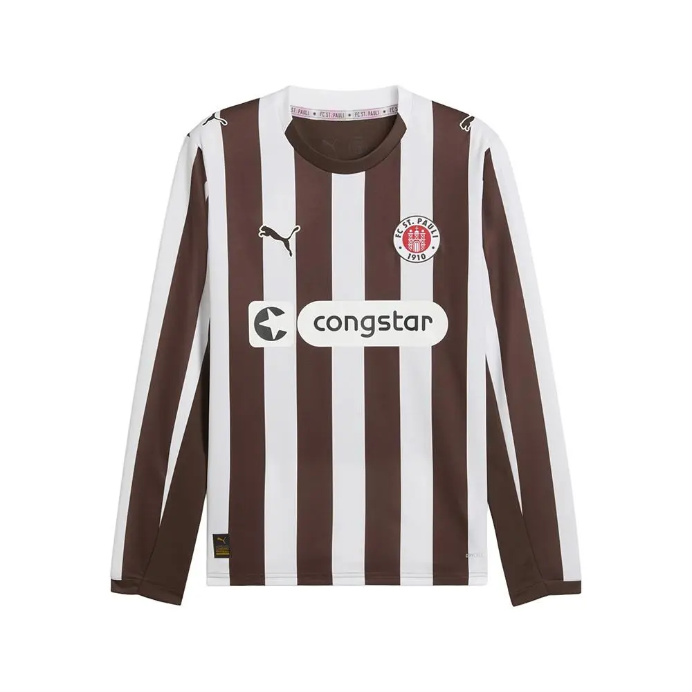Puma Fc St. Pauli 2526 Crew Neck Long Sleeve Home Soccer Jersey Mens Brown Whit