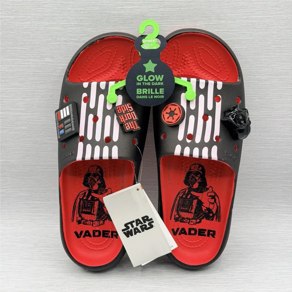 Crocs Star Wars Men`s 8 Classic Slide V2 Darth Vader Glow in Dark Women`s 10