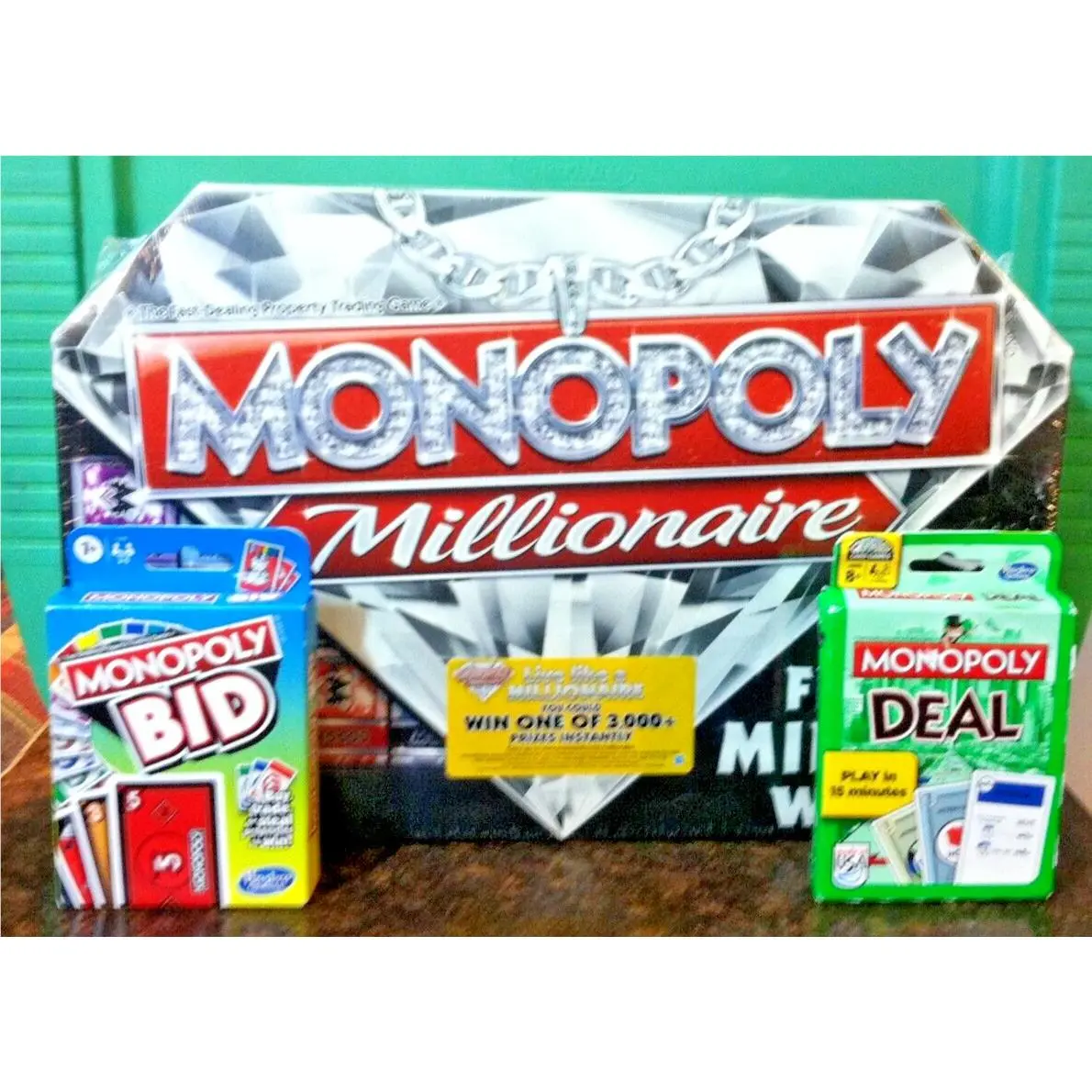3x Monopoly Board Card Games Millionaire Deal and Bid Family Fun Party